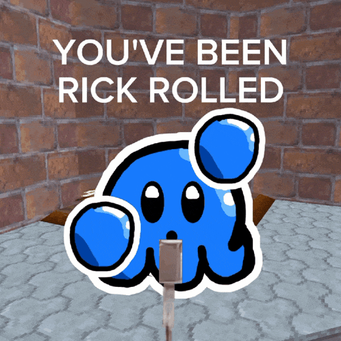 a picture of a blue cartoon character with the words " you 've been rick rolled " above it