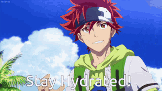 a picture of a boy with red hair and the words " stay hydrated "