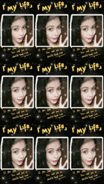 a collage of pictures of a woman with the words " my life "