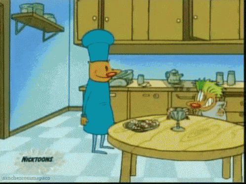 a cartoon of a chef standing in a kitchen with a nicktoons logo