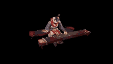 a pixel art of a person playing a musical instrument with a black background