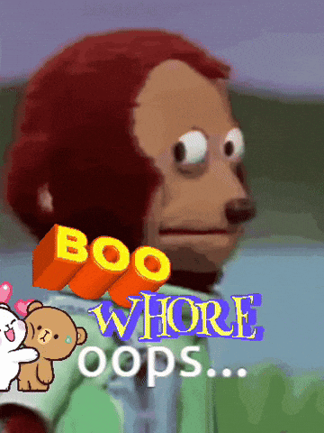 a cartoon monkey with the words boo whore oops on it