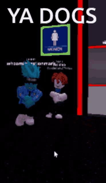 a cartoon character is standing in front of a sign that says ' ya dogs '