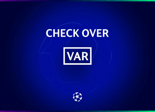 a blue background with a check over var sign