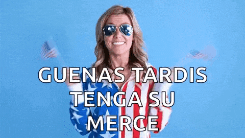 a woman wearing sunglasses and an american flag sweater is holding an american flag .