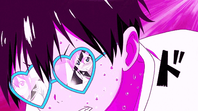 a cartoon of a person wearing heart shaped glasses with the letter d on the bottom right