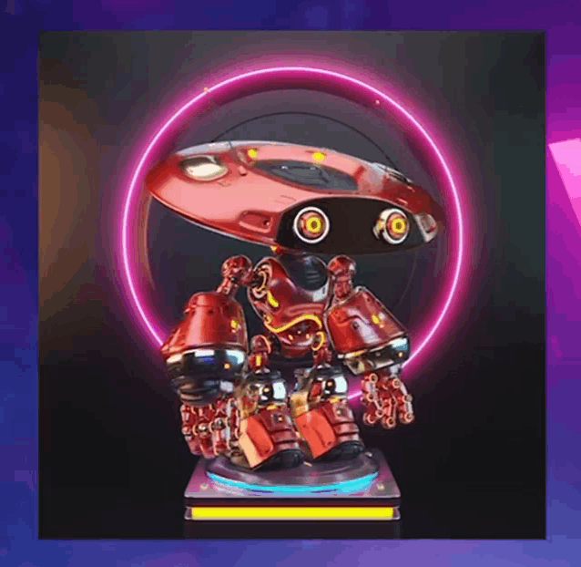 a red robot is surrounded by a purple circle