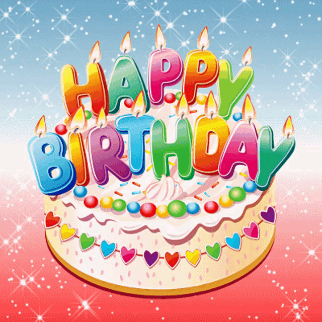 a colorful birthday cake with the words happy birthday on it