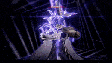a video game screen shows a purple lightning bolt with chinese writing