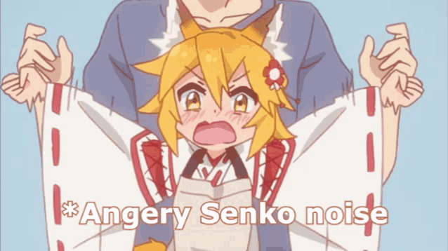 a cartoon of a girl with the words angery senko noise written below her