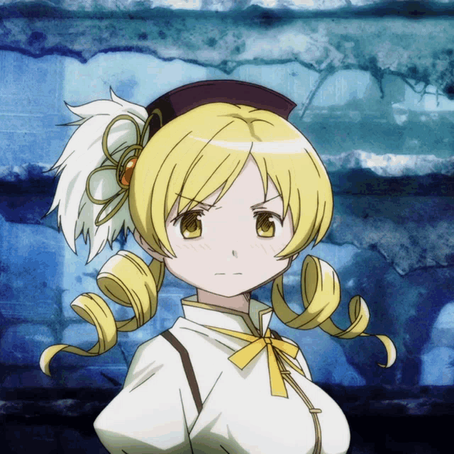 a yellow haired anime girl with a black hat