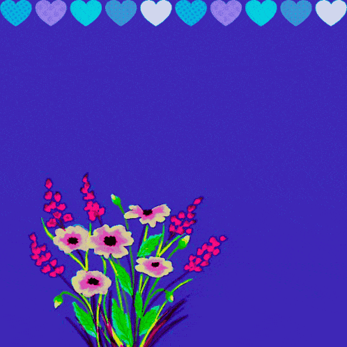 a drawing of flowers and hearts with arabic writing on the bottom