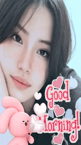 a picture of a woman with the words good morning written on it