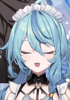 a close up of a blue haired anime girl wearing a maid outfit .