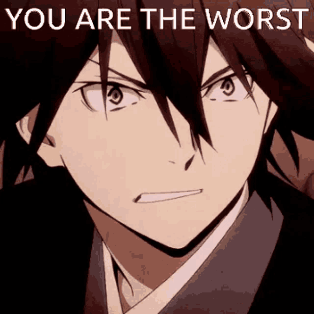 a close up of a anime character with the words you are the worst on the bottom