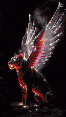 a tiger with wings that are glowing green