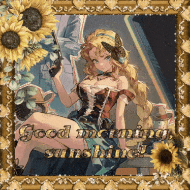 a picture of a woman holding a gun with the words good morning sunshine