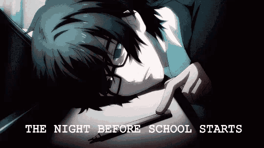 a person laying on a desk with the words " the night before school starts "