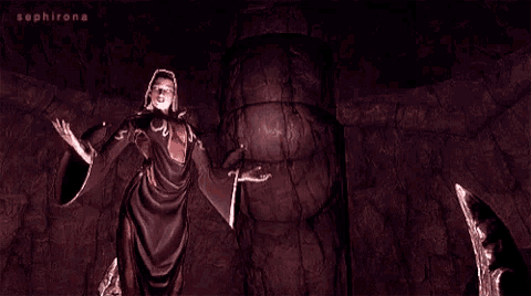 a woman in a dark room with the name sephirona on the bottom left
