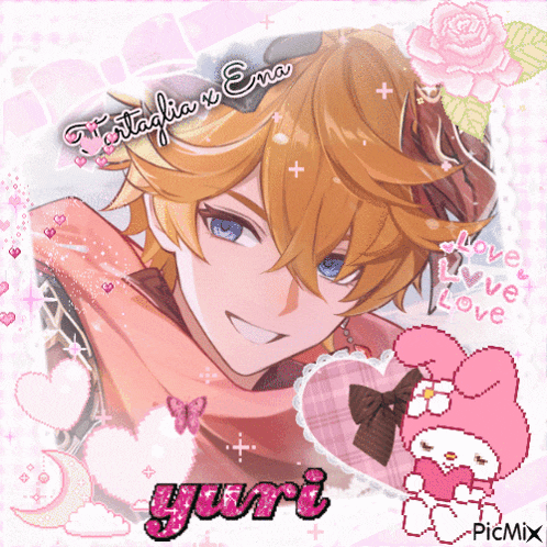 a picture of a boy with the name yuri on the bottom right