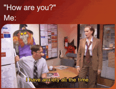 a man in a suit and tie is talking to a woman in a suit