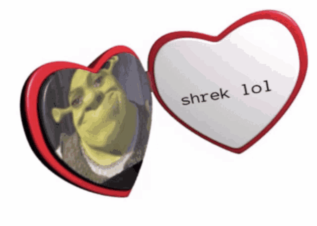 shrek lol written on a heart shaped mirror