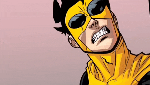 a cartoon character is wearing a yellow mask and sunglasses .