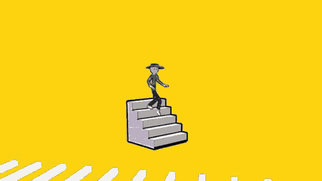 a man in a suit is sitting in a chair holding a microphone next to a staircase and a hammer .