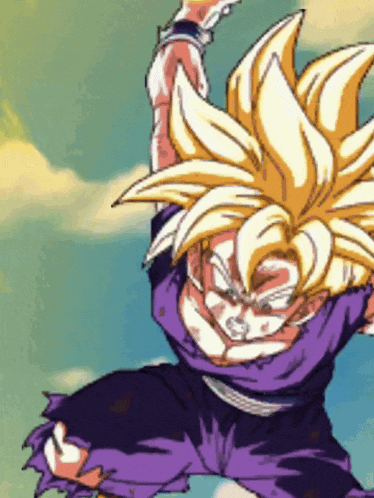a cartoon character with purple pants and a yellow hair