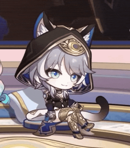 a cartoon character is wearing a cat hat