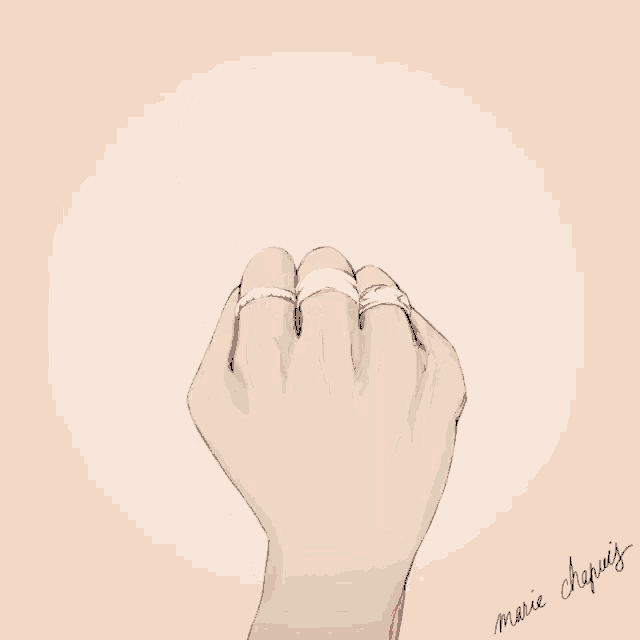 a drawing of a woman 's hand with three rings and the name marie chapais written on the bottom