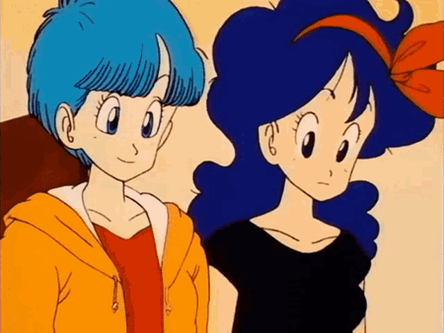 two cartoon girls are standing next to each other and smiling .