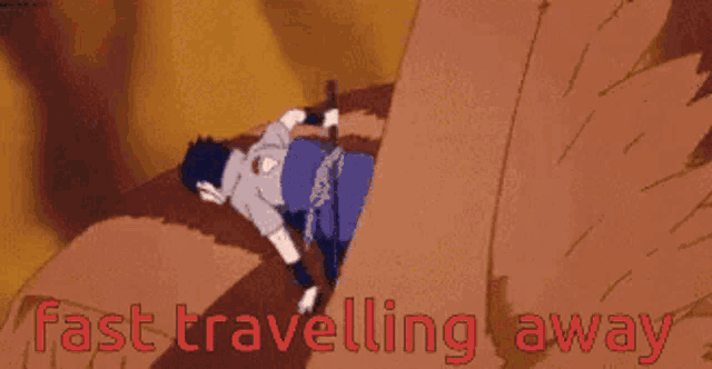 a cartoon character is crawling on the ground with the words fast travelling away below him
