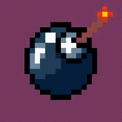 a pixel art drawing of a bomb with a red flame coming out of it
