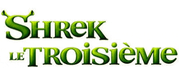 the logo for shrek le troisieme is green and has a shrek character on it .