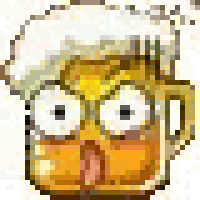a pixel art illustration of a beer mug with a cartoon face .