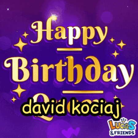 a purple background with the words happy birthday david kociaj in gold letters