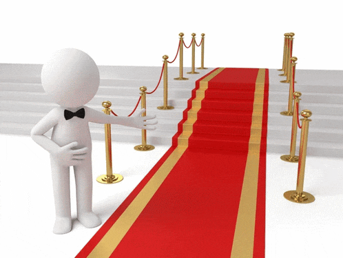 a 3d man in a tuxedo stands next to a red carpet