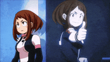 a cartoon girl giving a thumbs up while another girl looks on