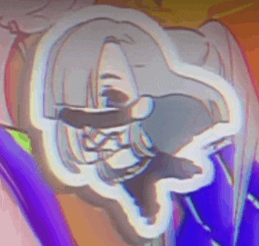 a close up of a cartoon character with a sticker on her face