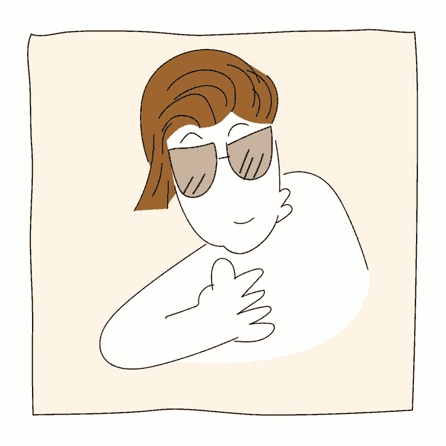 a cartoon drawing of a man wearing sunglasses and making a face