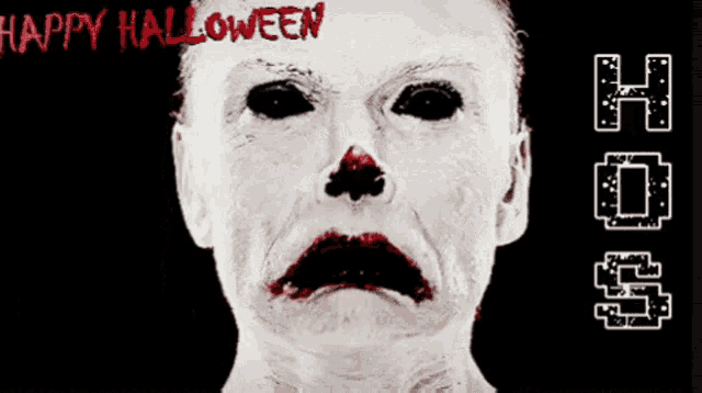 a picture of a scary face with the words happy halloween written on it