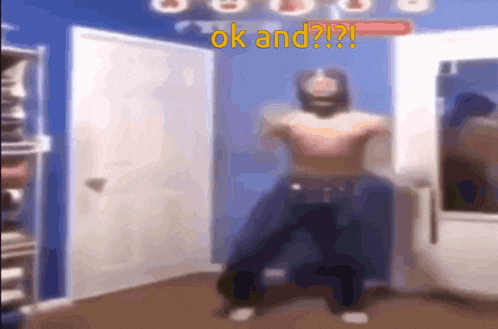a blurry picture of a man dancing with the words ok and ?? written in yellow