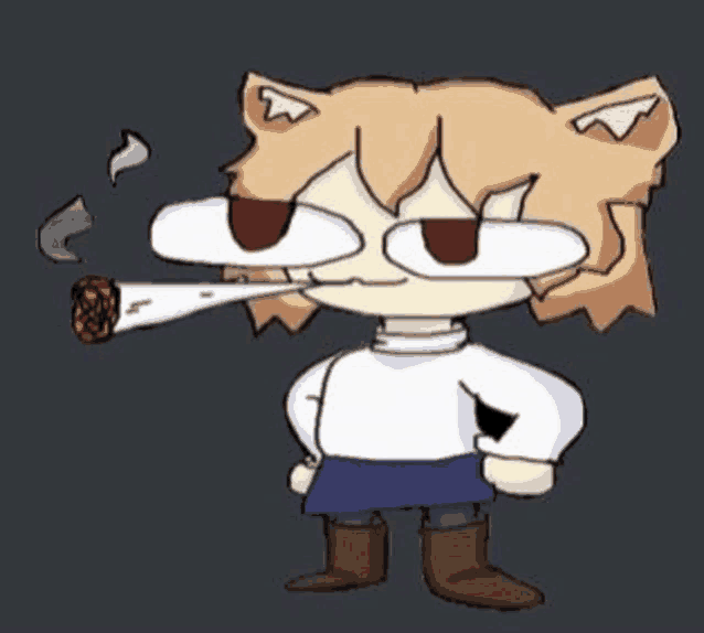a cartoon cat is smoking a cigarette with smoke coming out of it .