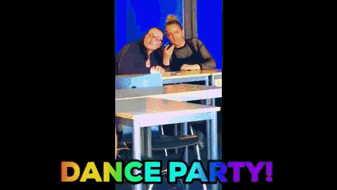 two girls are posing for a picture with the words dance party written below them