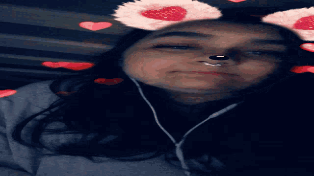 a girl with a nose ring and cat ears is wearing ear buds