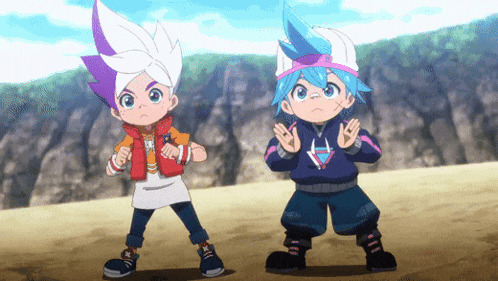 two anime characters standing next to each other with one wearing a hoodie that says ' x ' on it