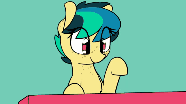 a cartoon of a pony with a blue and green mane