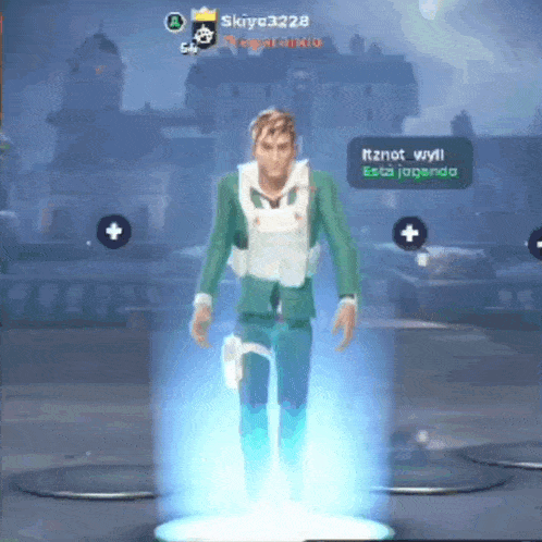 a man in a green suit and white vest is standing in a video game .