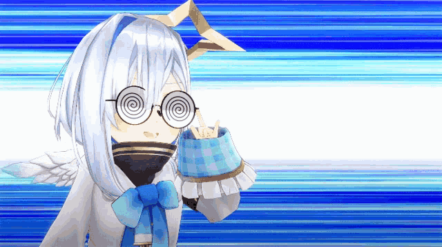 a girl with glasses and a spiral on her eye